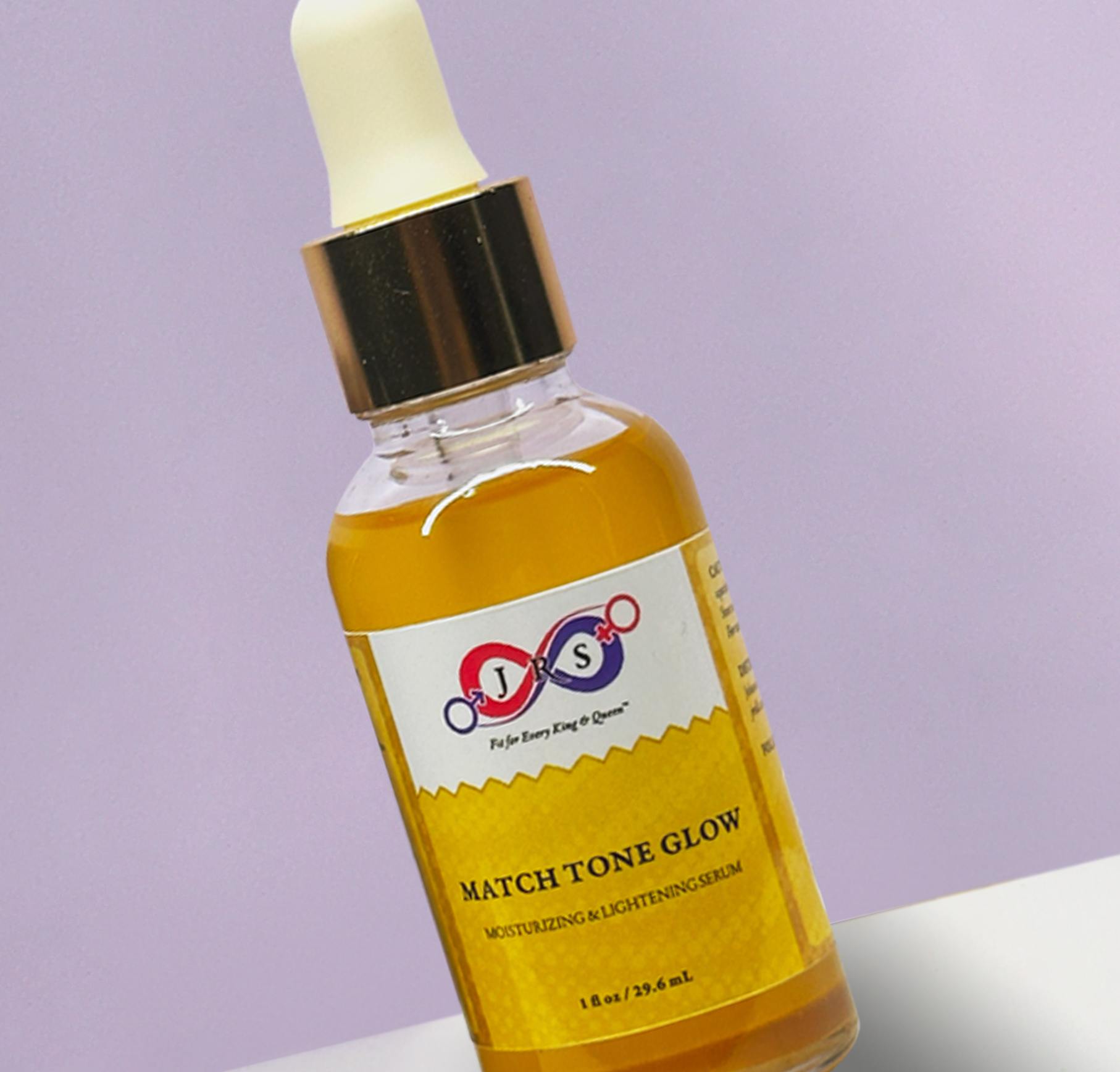 Close-up of a Match Tone Glow Serum bottle